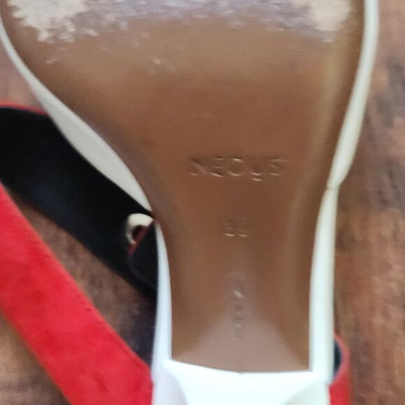 Neous Kitten Cone Heels Open Back EU 39 US 8.5 White Colorblock Suede Straps - Picture 10 of 10